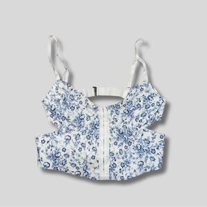 Garage Blue Floral Print Open-Back Corset